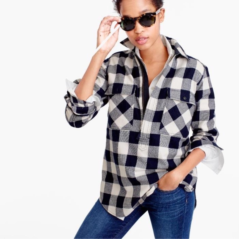J. Crew Black and White Buffalo Check Button-Front Shacket